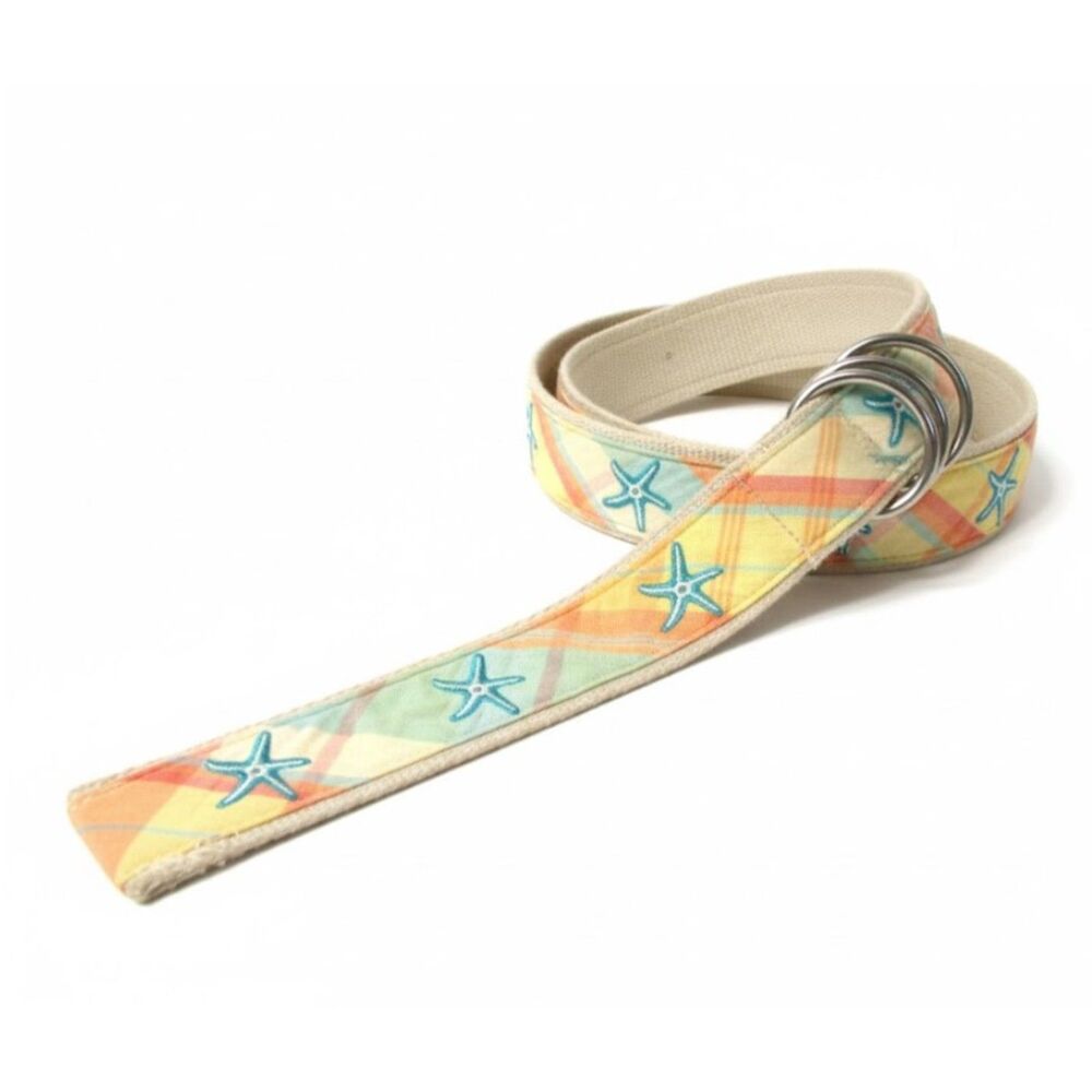 LL Bean Belt Vintage Nautical Embroidered Starfish Pastel Preppy Womens